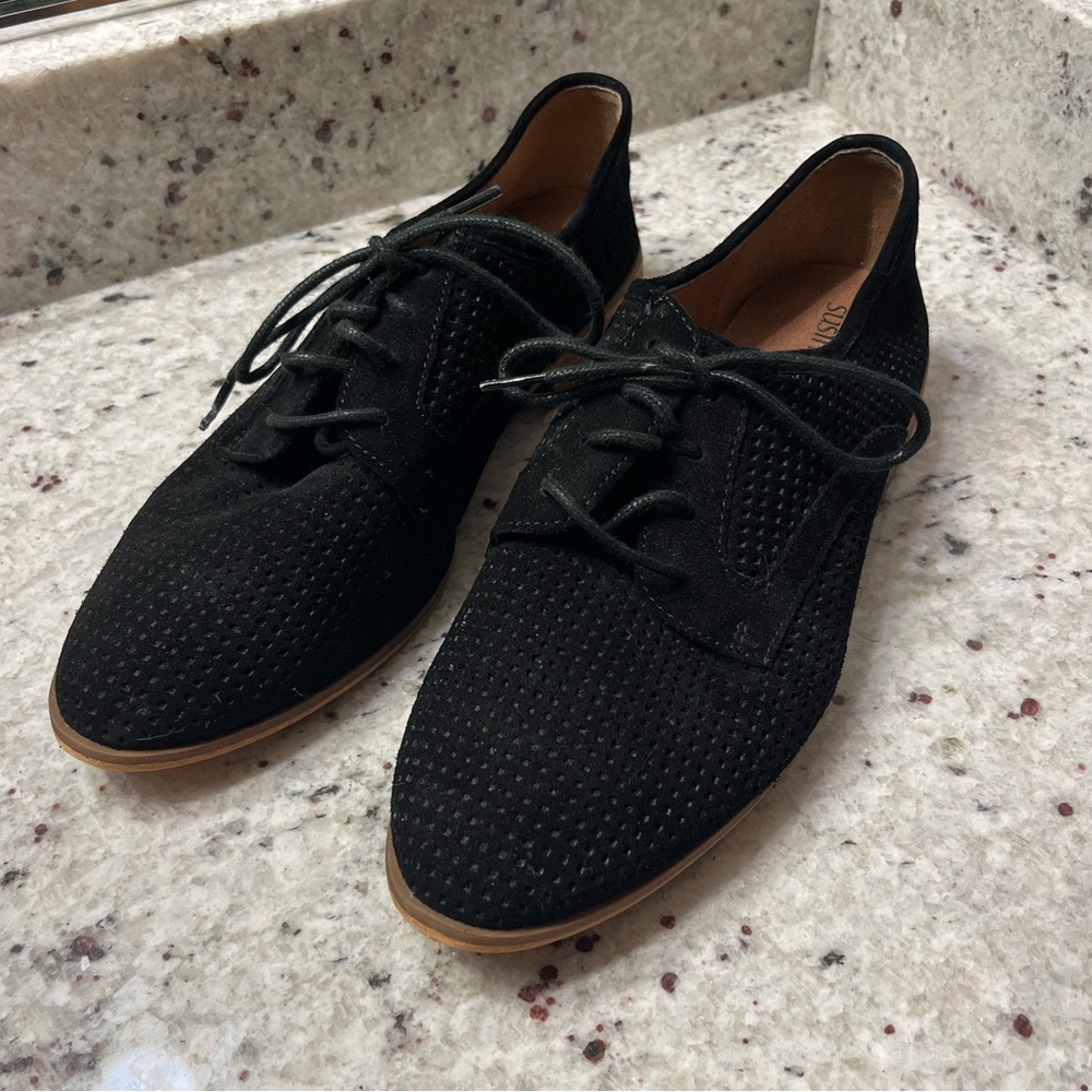 Suede Leather Textired Oxford Lace Up Flat Shoes